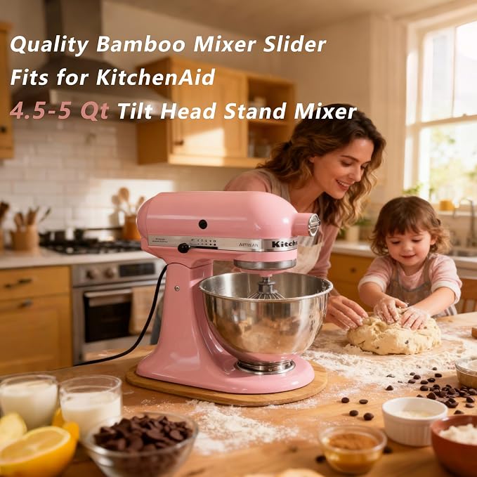 Bamboo Mixer Slider Compatible with KitchenAid 4.5-5 Qt Tilt-Head Stand Mixer, Appliance Sliding Mat Accessories for Kitchen Aid, Countertop Moving Tray Attachments Fits for KitchenAid Artisan