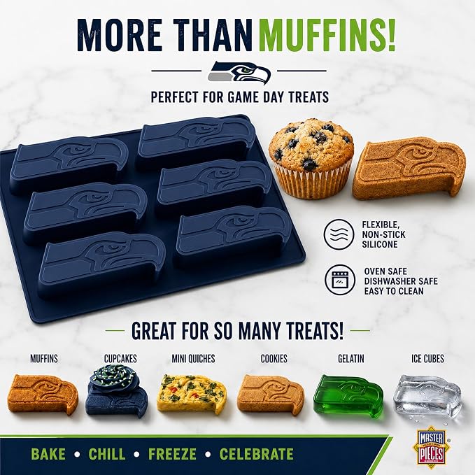 FanPans NFL Seattle Seahawks Silicone Muffin Pan - Oven & Dishwasher Safe - Perfect for Seahawks Snacks & Gifts