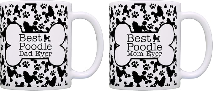 ThisWear Best Poodle Mom Dad Ever Bundle Paws Dogs 2 Pack Gift Coffee Mugs Tea Cups Bone Pattern