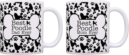 ThisWear Best Poodle Mom Dad Ever Bundle Paws Dogs 2 Pack Gift Coffee Mugs Tea Cups Bone Pattern