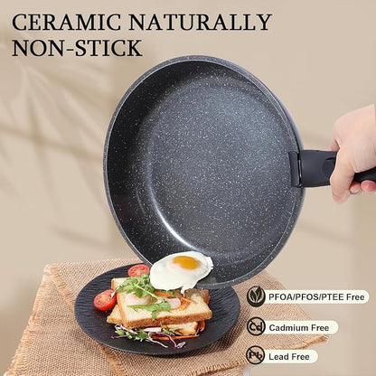 GiPP Ceramic Pots and Pans Set Non Stick, Nonstick Detachable Handle Cookware Sets, Non Toxic Induction Kitchen Pot and Pan with Removable Handle, Healthy RV Cookware, Dishwasher ＆Oven Safe, 5 Piece