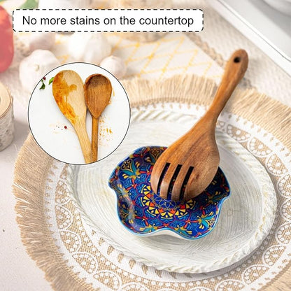 Miamolo Spoon Rest for Kitchen Counter Boho Style Spatula Rest Spoon Holder, 5.3in Ceramic Stove Spoon Rest Cooking Housewarming Gift Modern Farmhouse Home DéCor