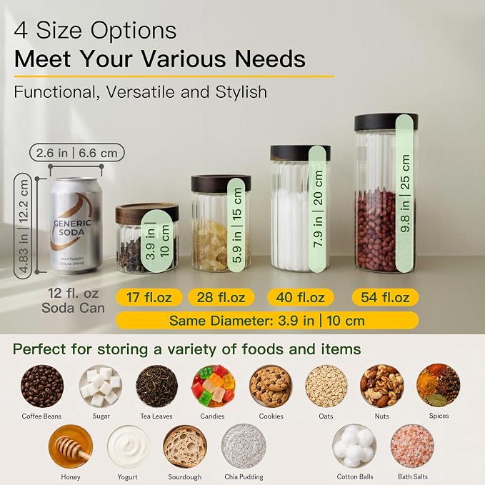 2-pack 28oz Borosilicate Glass Food Storage Jars with Airtight Screw Top Wooden Lids, Leak-Proof Decorative Kitchen Canister for Coffee Sugar Spices Snacks, Overnight Oats, Meal Prep