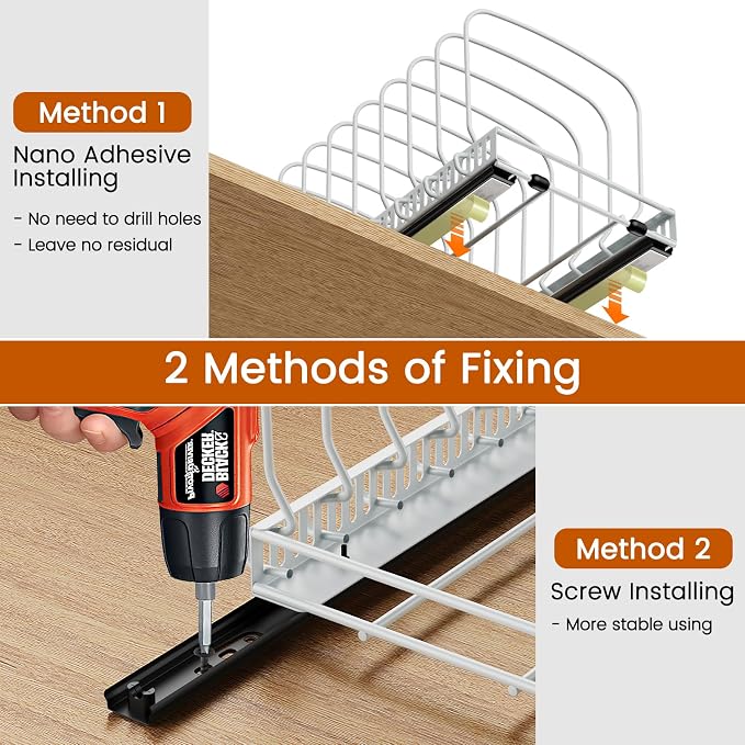 Housolution 2 Pack Baking Tray and Cookie Sheet Organizer, Cutting Board Organizer with 2 Using Methods, Bakeware Muffin Tin Storage Rack with 10 Adjustable Dividers for Cabinet, White