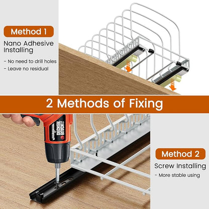 Housolution 2 Pack Baking Tray and Cookie Sheet Organizer, Cutting Board Organizer with 2 Using Methods, Bakeware Muffin Tin Storage Rack with 10 Adjustable Dividers for Cabinet, White