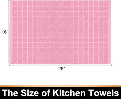 Mordimy 100% Cotton Terry Cloth Kitchen Towels, Super Soft and Absorbent Dish Towels for Drying, Checkered Designed Hand Towels for Kitchen, 16 x 26 Inches, 4 Pack, Pink