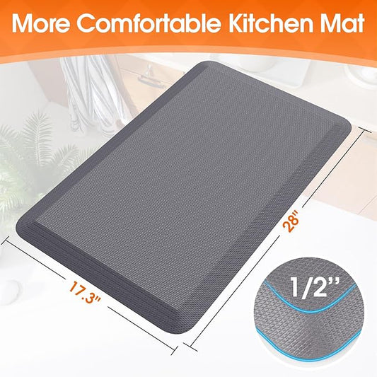 TranquilRelax Kitchen Mat, Cushioned Thick Floor Comfort Mat, with Non-Slip Bottom, Waterproof & Stain Resistant & Easy Clean, Standing Desk Mat for Kitchen, Sink, Office (17.3''x28'', Grey)