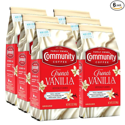 Community Coffee French Vanilla Flavored 72 Ounces, Medium Roast Ground Coffee, 12 Ounce Bag (Pack of 6)