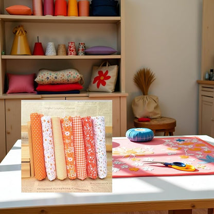 7Pcs Orange Cotton/Polyester Fabric Bundle Squares Patchwork DIY Sewing Scrapbooking Quilting Floral Dot Pattern Fabric 10" x 10" (25cm x 25cm) Arts, Crafts and Sewing