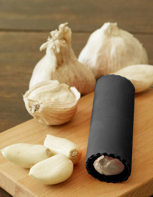 Premium Garlic Peeler - Silicone Easy Roll Garlic Roller Tube - Sturdy Thick Odor Free Silicone - Removes Garlic Peels in Seconds - Peels Multiple Cloves - BPA Free - Black