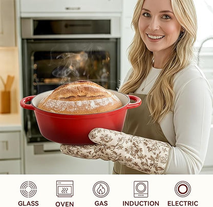 Oval Dutch Oven for Bread Baking, 4.5 Quart Non Stick Enameled Cast Iron Dutch Oven Pot with Lid, Oven Safe Oval Casserole with Lid up to 500°F for Baking, Braising, Stews, Roasting (Red)