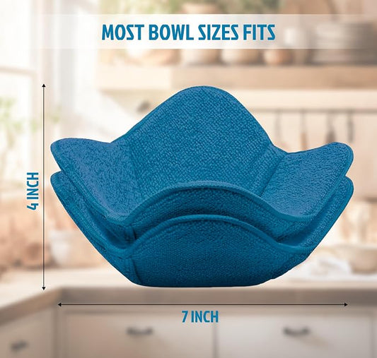 Set 2X Light Blue 7" sq. x 4"H Microwave Polyester Bowl Cloth - Home Kitchen Plate Hot Pads Pot for Microwaveable - Hot Heatproof Plate Holder Pots Holders for Bowls - Good Kitchen Accessories