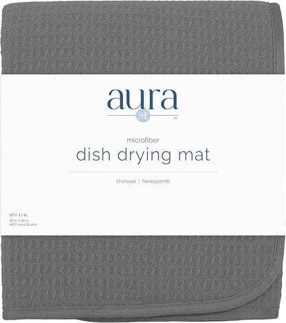S&T INC. Dish Drying Mat XL, 18” x 24”, Absorbent Microfiber Kitchen Counter Mat, Dish Drying Pad for Dishes, Utensils, Pots and Pans, Extra Large, Charcoal