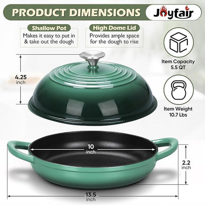 Bread Dutch Oven for Sourdough Baking (5.5 QT), Joyfair Enameled Cast Iron Dutch Oven Pot with Lid, Sourdough Bread Pan with Dual Handles, Non-Stick & Even Heat, Oven-safe up to 500°F, Olive Green