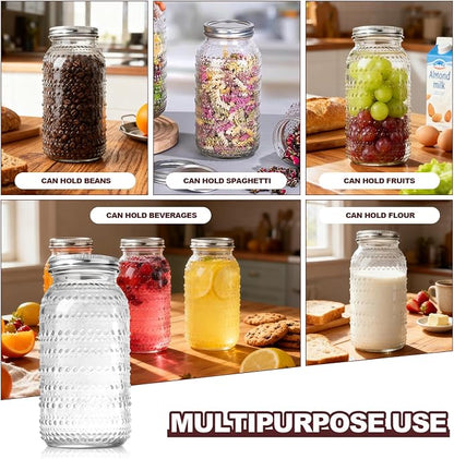 Wide Mouth Mason Jars 64 oz, 4 Pack Large Half Gallon Mason Jars with Lids, Glass Canning Jars for Fermenting, Pickling, Storing Food, Meal Prep, Salad Jam