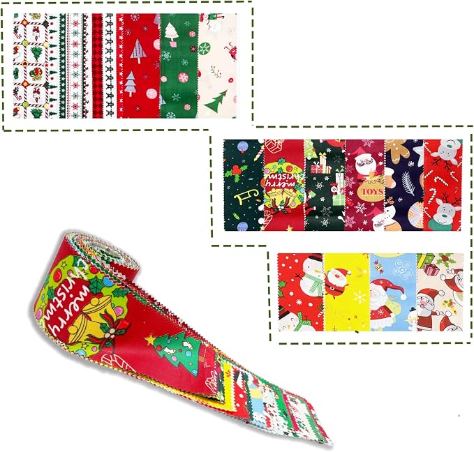 40Pcs Cotton Christmas Jelly Roll Fabric Strips - 2.5×19.6 Inch Pre-Cut Quilting Bundles for Sewing, Patchwork | DIY Cushions, Table Runners, Christmas Home Decor