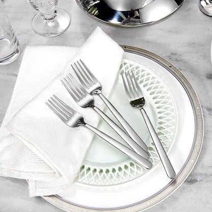 KEAWELL Premium Aline 4-Piece 7.3 inch Forks Silverware – Mirror Polished 18/10 Stainless Steel with Modern Handle and Dishwasher Safe for Formal Meals and Gifting (4, Salad Forks)