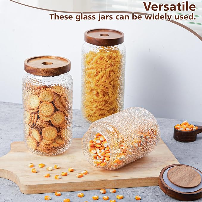 LemonRoad 4 Pack 23 oz Vintage Glass Jars with Lid Decorative Airtight Glass Food Containers Anti Slip Storage Canister for Kitchen Counter Pantry Coffee Nuts Sugar Candy Tea Cookie Spices Oats Cereal