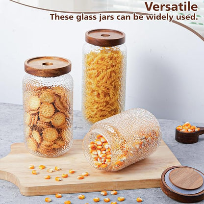 LemonRoad 4 Pack 23 oz Vintage Glass Jars with Lid Decorative Airtight Glass Food Containers Anti Slip Storage Canister for Kitchen Counter Pantry Coffee Nuts Sugar Candy Tea Cookie Spices Oats Cereal