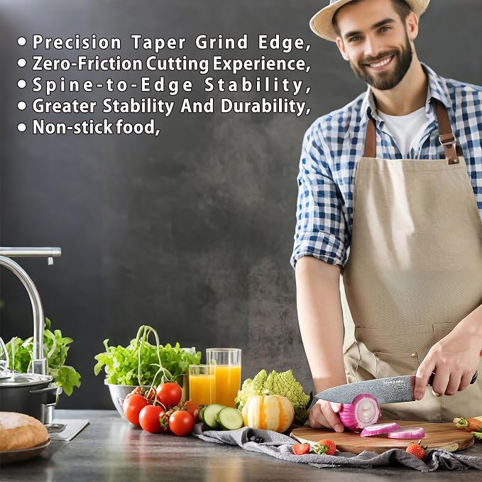 8 Inch Chef's Knife, High Carbon Stainless Steel Kitchen Knife with Sharpener & Finger Guard, Professional Sharp Cooking Knife for Home & Meat Cutting, with Ergonomic wood Handle and Gift Box