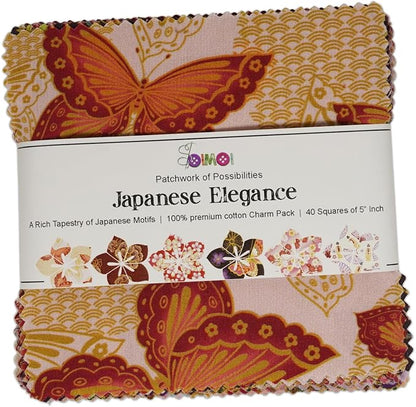 Soimoi 40 Pcs 5 x 5 inches Quilting Fabric Bundles Precut, DIY Cotton Fabric Squares, Printed Layer Cakes Patchwork Materials for Crafts Cloths Decor,Charm Squares for Quilts,Sewing- Japanese Elegance