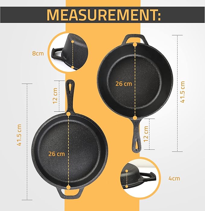 KICHLY Combo Cooker Cast Iron Dutch Oven with Lid 2 in1, Pre-seasoned Multi Cookware Skillet, 3.2QT Cast Iron Pan Dutch Oven Deep Pot with Frying Pan 10.25 Inch, Grill Induction Stovetop Camping