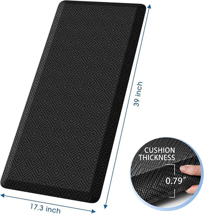 Mattitude 4/5 Inch Thick Kitchen Mat Cushioned Anti-Fatigue Floor Mat Water Resistant Non-Slip Mats and Rugs Standing and Comfort Desk Mats for House Sink Office Laundry (Black, 17.3"x39")