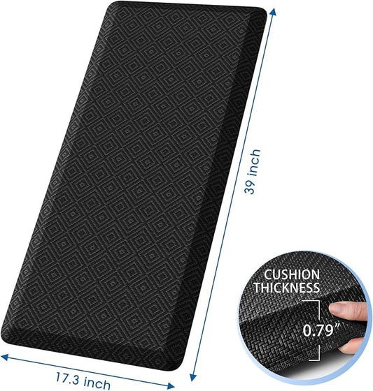 Mattitude 4/5 Inch Thick Kitchen Mat Cushioned Anti-Fatigue Floor Mat Water Resistant Non-Slip Mats and Rugs Standing and Comfort Desk Mats for House Sink Office Laundry (Black, 17.3"x39")