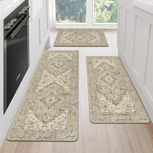 Cushioned Kitchen Rug Sets 3 Piece Anti Fatigue Mats for Floor Non Slip Waterproof Comfort Standing Mat Runner for Home Office, Sink, Laundry