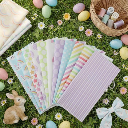 Tatuo 30 Pieces 10 x 10 Inches Easter Cotton Fabric Bundle Squares Patchwork Pastel Fabric Sewing Quilting Bundles Assorted Pattern Cloth for DIY Scrapbook Craft Making