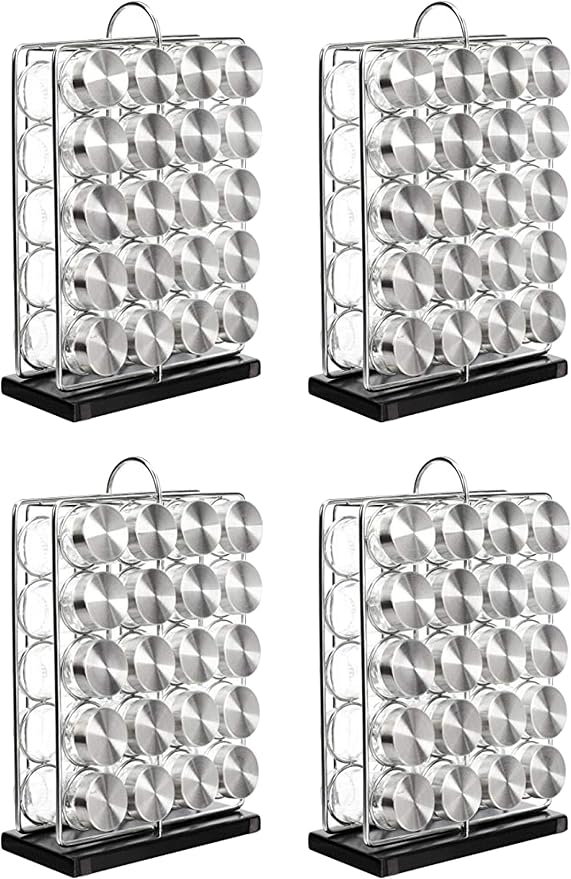 Amazon Basics 20 Jars Spice Organizer Rack, Silver (Pack of 4)