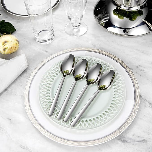 KEAWELL Premium Aline 8-Piece 7.4 inch Spoon Set – 18/10 Stainless Steel Silverware with Mirror Polish, Dishwasher Safe for Table Setting and Entertaining (8, Dinner Spoons)