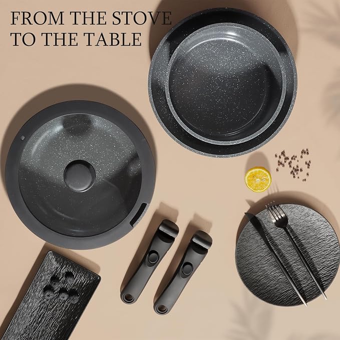 GiPP Ceramic Pots and Pans Set Non Stick, 11 Piece Nonstick Detachable Handle Cookware Sets, Non Toxic Induction Kitchen Pot and Pan with Removable Handle, Healthy RV Cookware, Dishwasher ＆Oven Safe