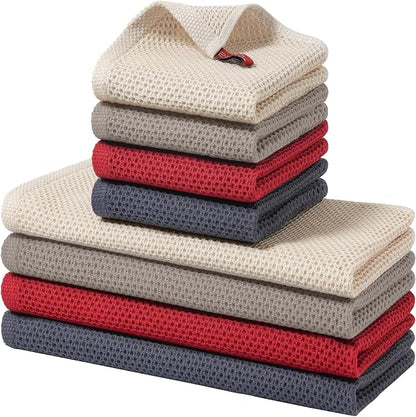 Homaxy 100% Cotton Kitchen Towels and Dishcloths Set, 12 x 12 Inches and 13 x 28 Inches, Set of 8 Bulk Kitchen Towels Set, Ultra Soft Absorbent Dish Cloths for Washing Dishes, Mixed Color