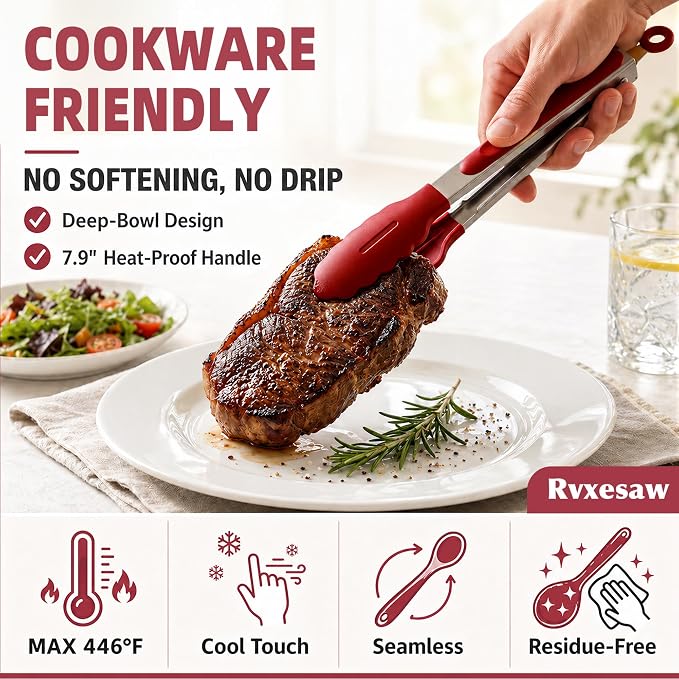 Kitchen Utensils Set,9 PCS Silicone Cooking Utensils Set Spatula Set,Non Toxic Cooking Utensils,Tongs,Spoon,Whisk,Brush,BPA Free Kitchen Gadgets for Non-Stick Cookware,Home Essential(Red-9P)
