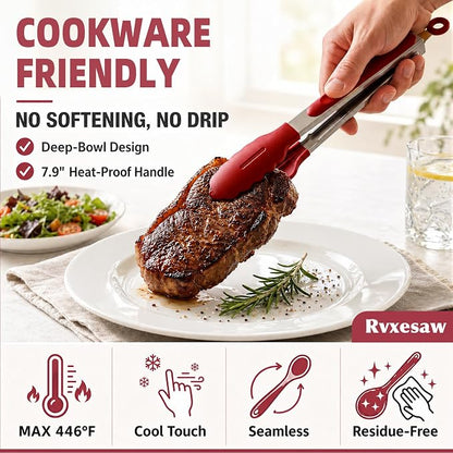 Kitchen Utensils Set,9 PCS Silicone Cooking Utensils Set Spatula Set,Non Toxic Cooking Utensils,Tongs,Spoon,Whisk,Brush,BPA Free Kitchen Gadgets for Non-Stick Cookware,Home Essential(Red-9P)