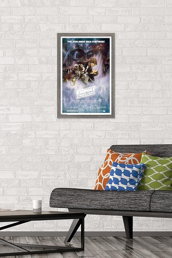 Trends International Star Wars: The Empire Strikes Back - The Saga Continues One Sheet Wall Poster, 14.725" x 22.375", Barnwood Framed Version