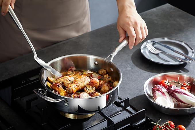 10 Pcs Stainless Steel Pots and Pan Sets for Various Cooking Needs | 5 Ply Clad, Compatible with All Cooktops, PTFE, PFAS and PFOA Free, Dishwasher Safe, Oven Safe Up to 800F