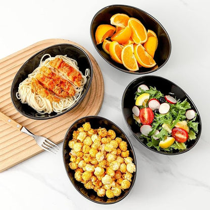 HASENSE 4Pcs Serving Bowls & Salad Bowls Set – 28oz Ceramic Mixing Bowls, Microwave & Dishwasher Safe, Stackable for Space-Saving – Ideal for Pasta, Fruit, Side Dishes, Soup, Black