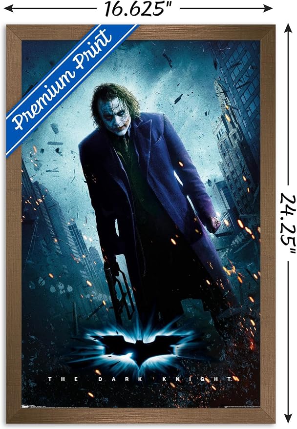 Trends International DC Comics Movie - The Dark Knight - The Joker - One Sheet Wall Poster, 14.725" x 22.375", Bronze Framed Version