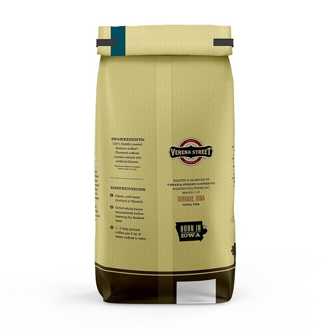 Verena Street 2 Pound Whole Bean Coffee, Medium Roast, Julien's Breakfast Blend, Rainforest Alliance Certified Arabica Coffee