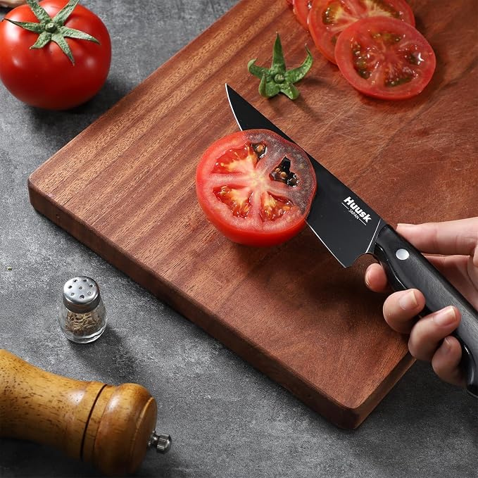 Huusk Japanese Kitchen Utility Knife 5.7in - Titanium Coating Blade Small Kitchen Knife, Sharp Mini Chef Knives for All Purpose, High Carbon Stainless Small Chef Knifes, Gifts Idea for Men