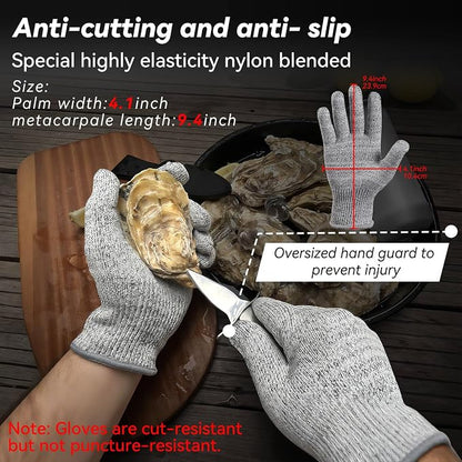 Oyster Shucking Kit, Sturdy Sharpness Oyster Knife And Glove Set With Comfort Wood-handle, Shucking Knife With 5-leve Protection Cut-resistant Glove(XL), with Leather Case Prevents Damaged