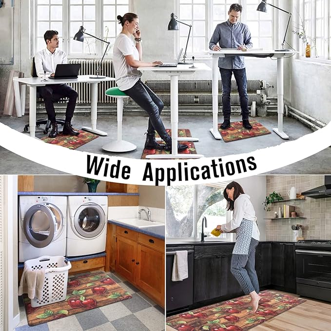 Carvapet Kitchen Floor Mats 2Pcs, Anti Fatigue Rugs and Mats Farmhouse Apples Non-Skid Cushioned Floor Comfort Mat for Kitchen, Doorway, Sink, Laundry, 17"x27"+17"x47"