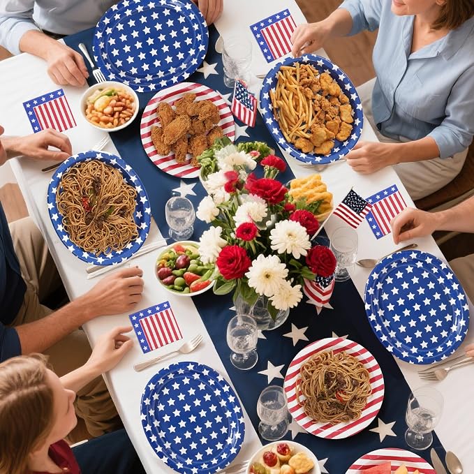 100 PCS Patriotic Paper Plates and Napkins | Bundle Includes Paper Oval Dinner Plates Dessert Plate and Napkins for 4th of July Independence Day Party Supplies
