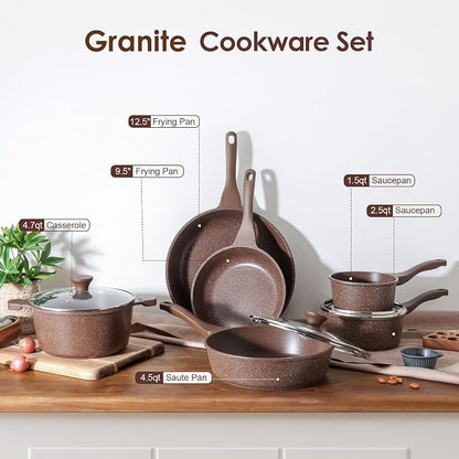 SENSARTE Nonstick Cookware Set 16-Piece, Healthy Pots and Pans Set, Non-stick Kitchen Cooking Set with Stay-Cool Handles, Silicone Utensils and Pot Protectors