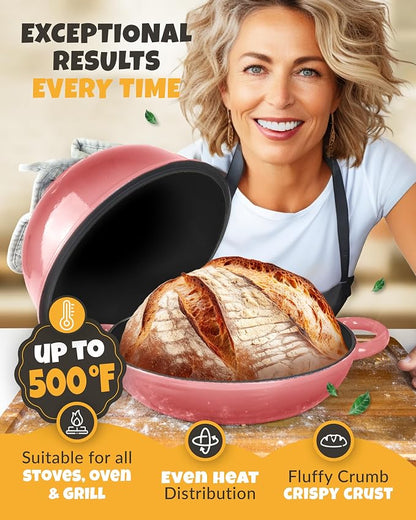 CRUSTLOVE Dutch Oven Bread Baking - 5QT Enamel Bread-Oven - incl Sourdough Bread-Baking Suppliers like Dough Whisk Scoring Lame etc Bread-Dome Cast Iron Bread-Pan with Lid for Sour dough, Bread-making