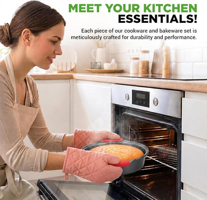 NutriChef 21-Piece Nonstick Cookware Set - PTFE/PFOA/PFOS Free Heat Resistant Lacquer Kitchen Ware Pots Pan w/ Cool-Touch Handles, Saucepan, Fry Pans, Lid, Bakeware, For Gas Electric Ceramic Cooktops