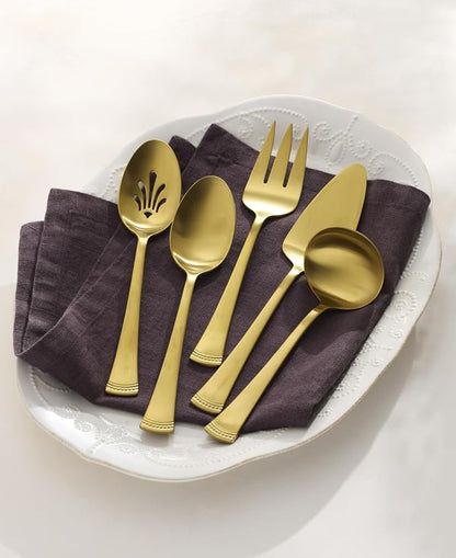 Lenox Silverware Set, Portola Satin Gold 5-Piece Hostess Set, 18/10 Stainless Steel, Dishwasher Safe, Flatware Kitchen Utensils, Cutlery Sets, Spoons and Forks, Kitchen and Dining (Gold, 5 Pieces)