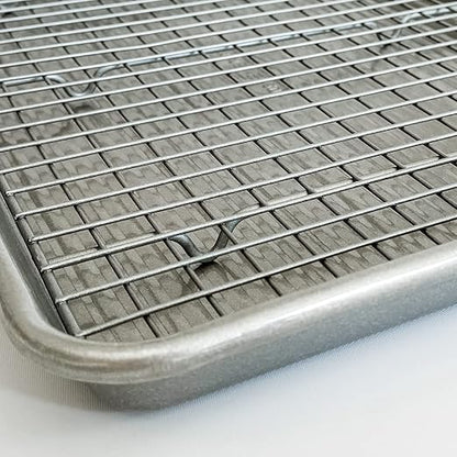 USA Pan 1607CR Bakeware Extra Large Sheet Baking Pan and Bakeable Nonstick Cooling Rack Set, XL, Metal & Bakeware Muffin Pan, 12-Well, Aluminized Steel